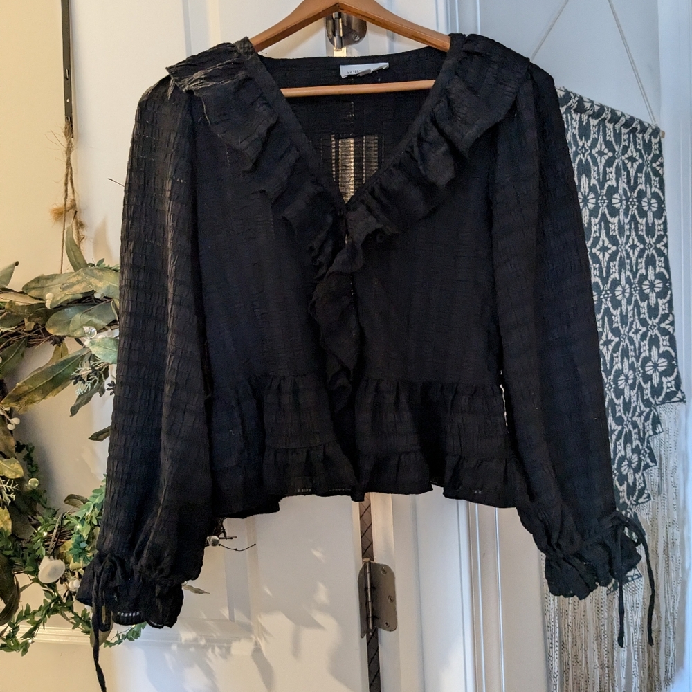 Whiteroom & Cactus Black Ruffle Boho Top Small